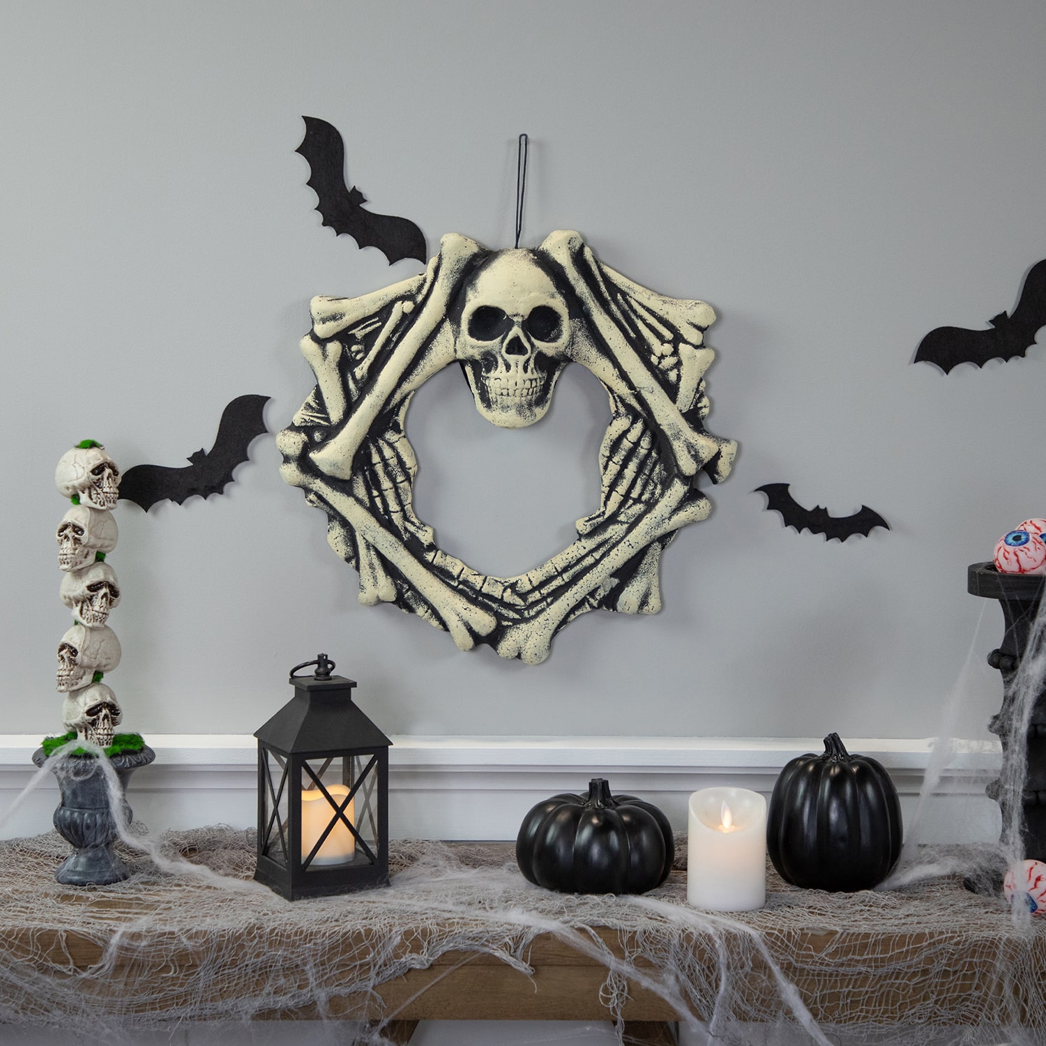 Northlight 18in Skull Head And Bones Wreath