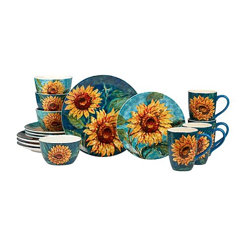 Certified International Golden Sunflowers 16-pc. Earthenware Dinnerware Set In Blue