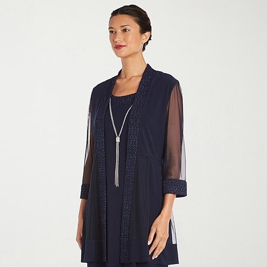 R & M Richards Womens Jacket Dress With Removable Necklace