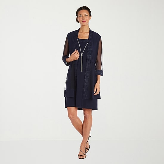 R & M Richards Womens Jacket Dress With Removable Necklace