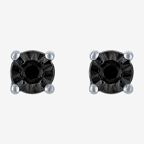 1/10 CT. T.W. Natural Black Diamond Sterling Silver 5.5mm Round Stud Earrings