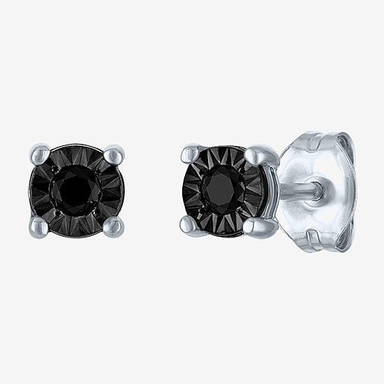 1/10 CT. T.W. Natural Black Diamond Sterling Silver 5.5mm Round Stud Earrings