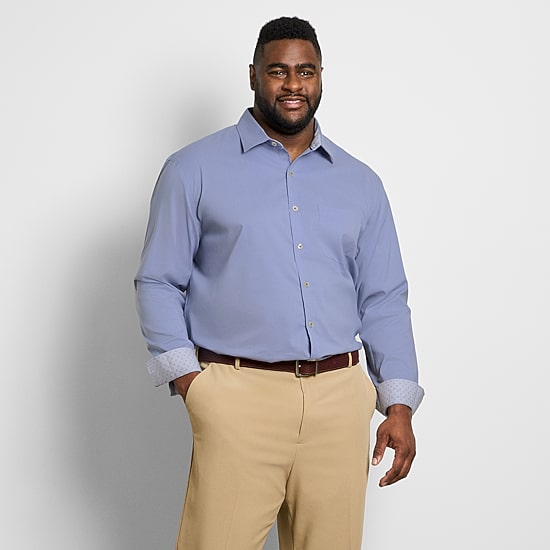 Van Heusen Originals Mens Long Sleeve Slim Fit Stretch Fabric Wrinkle Free Big and Tall Button-Down Shirt