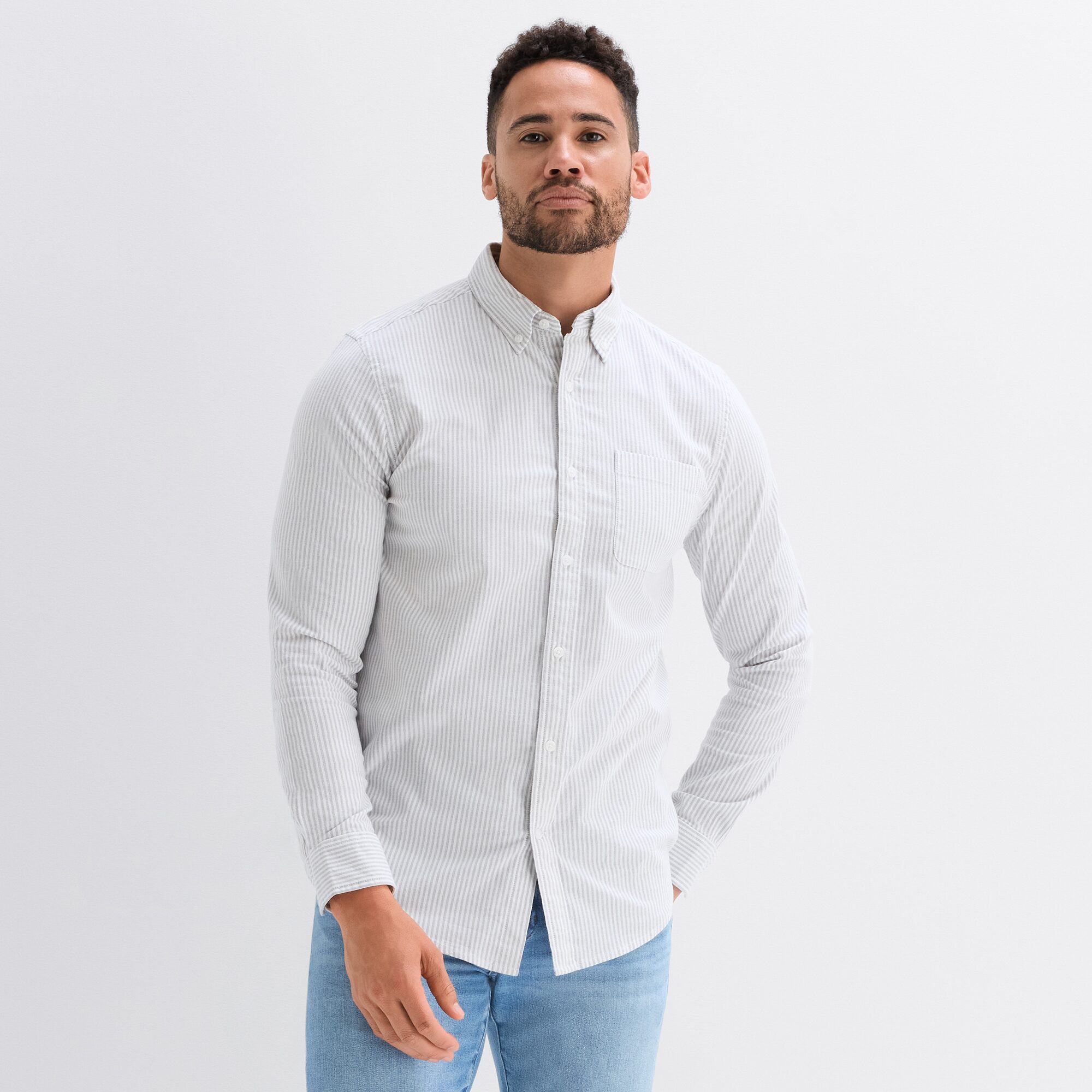 St. John's Bay Washed Oxford Mens Long Sleeve Classic Fit STRETCH FABRIC Button-Down Shirt