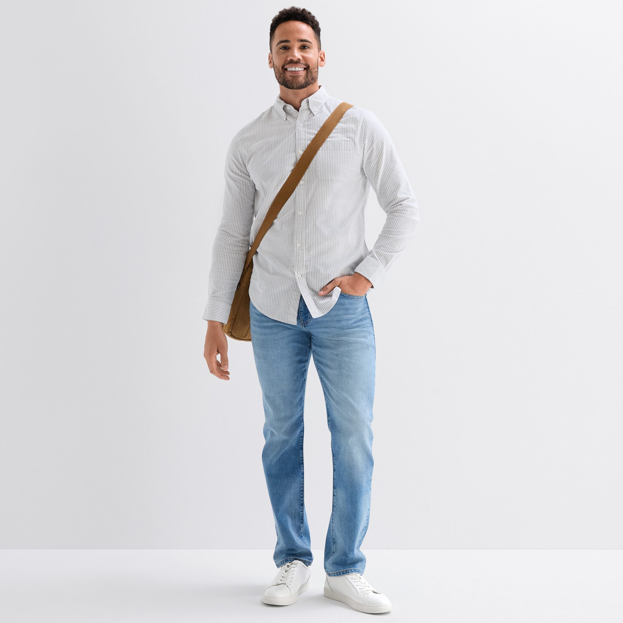 St. John's Bay Washed Oxford Mens Long Sleeve Classic Fit STRETCH FABRIC Button-Down Shirt