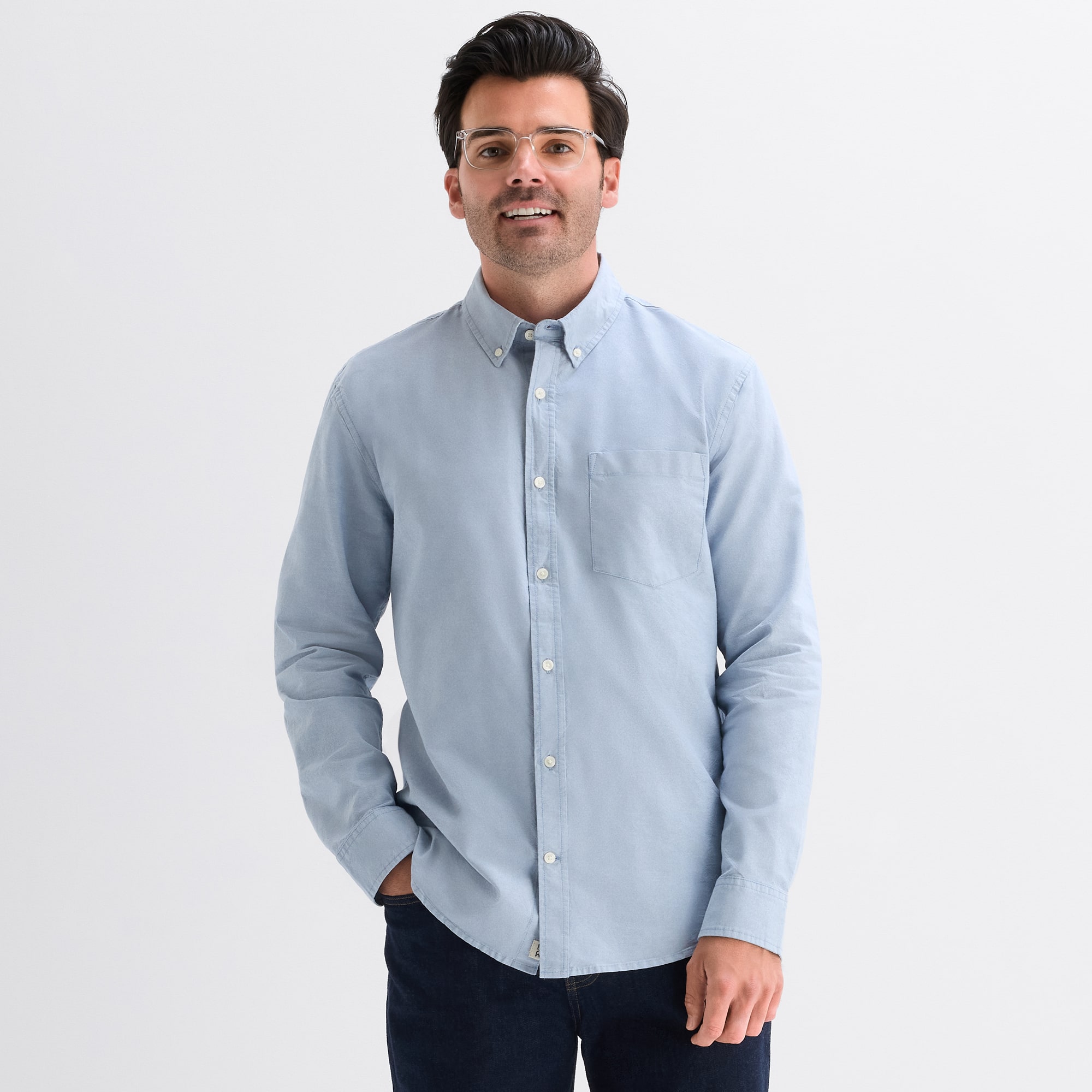 mutual weave Mens Long Sleeve Relaxed Oxford Button-Down Shirt