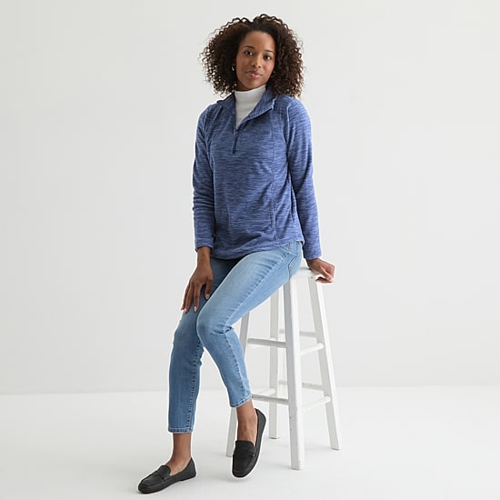 St. John's Bay Womens Tall 1/4 Zip Mock Neck Long Sleeve Polar Fleece Sweatshirt