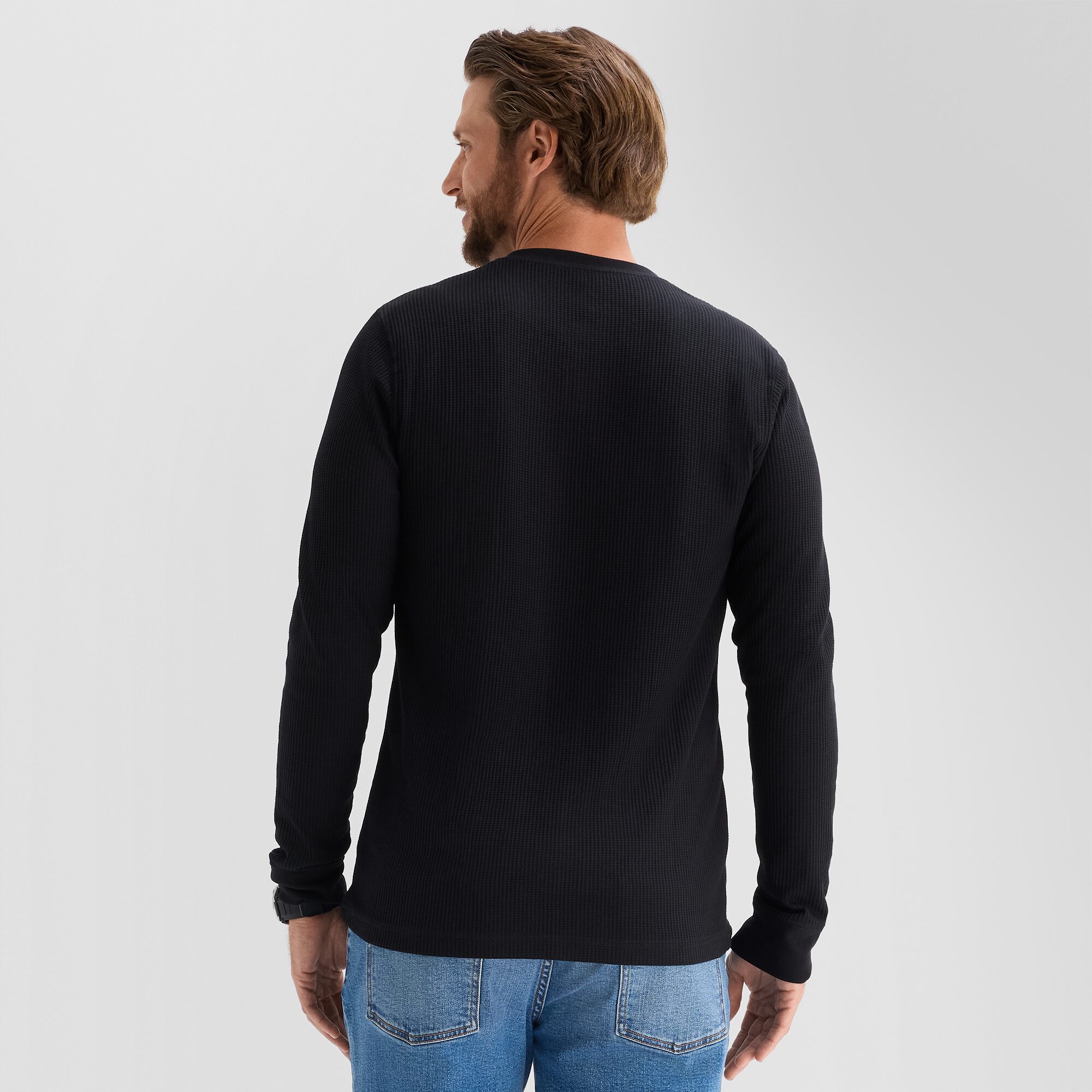 St. John's Bay Waffle Mens Henley Neck Long Sleeve Classic Fit Thermal Top