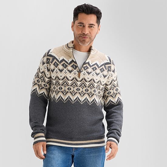 St. John's Bay Fairisle Mens Mock Neck Long Sleeve Quarter-Zip Pullover Sweater