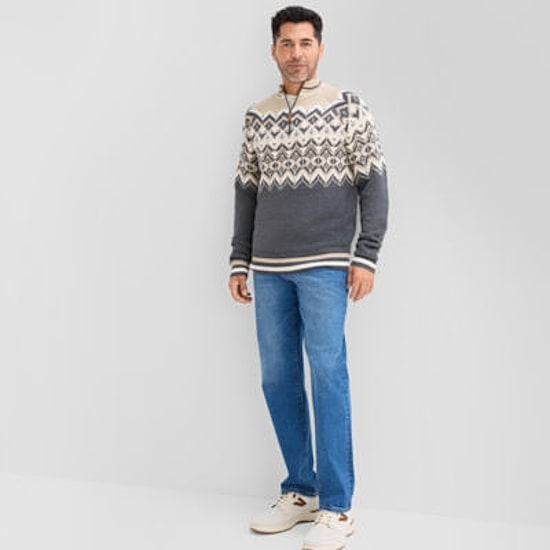 St. John's Bay Fairisle Mens Mock Neck Long Sleeve Quarter-Zip Pullover Sweater