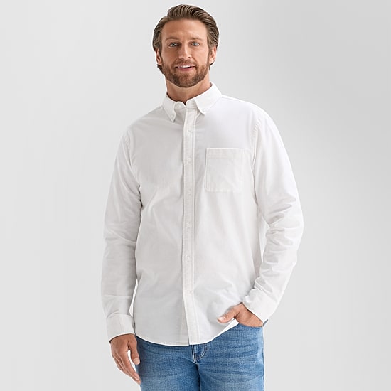 St. John's Bay Washed Oxford Mens Long Sleeve Classic Fit Stretch Fabric Button-Down Shirt