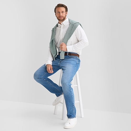 St. John's Bay Washed Oxford Mens Long Sleeve Classic Fit Stretch Fabric Button-Down Shirt