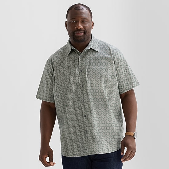 Shaquille O'Neal XLG™ Mens Short Sleeve Regular Fit Big and Tall Button-Down Shirt