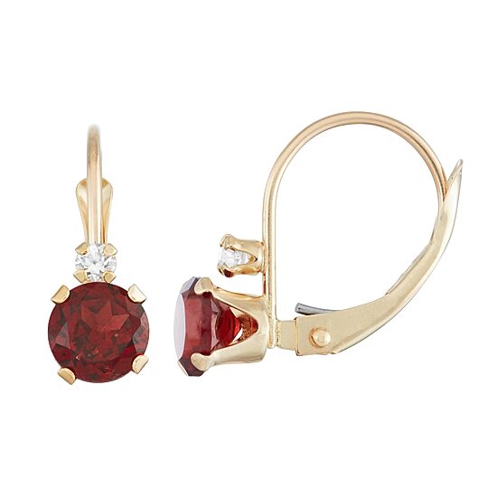 Womens Genuine Red Garnet 10K Gold Round Drop Earrings