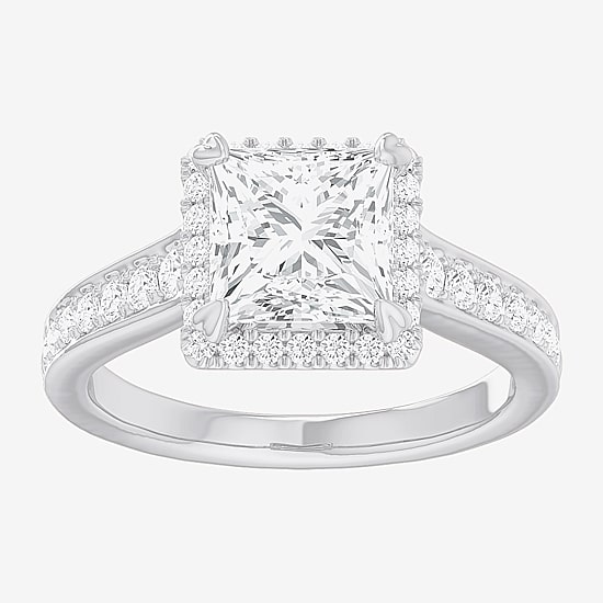 (G-H / Si1-Si2) Womens 2 1/2 CT. T.W. Lab Grown White Diamond 14K Gold Side Stone Halo Engagement Ring