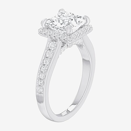 (G-H / Si1-Si2) Womens 2 1/2 CT. T.W. Lab Grown White Diamond 14K Gold Side Stone Halo Engagement Ring