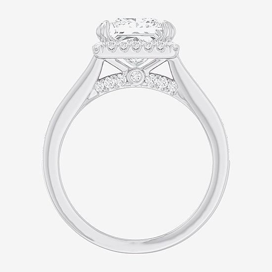 (G-H / Si1-Si2) Womens 2 1/2 CT. T.W. Lab Grown White Diamond 14K Gold Side Stone Halo Engagement Ring