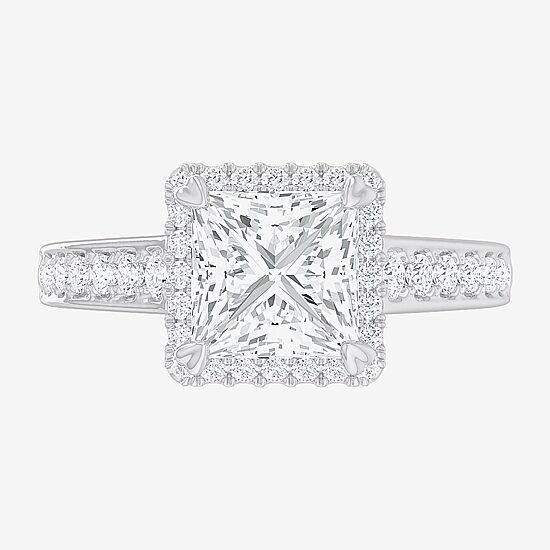 (G-H / Si1-Si2) Womens 2 1/2 CT. T.W. Lab Grown White Diamond 14K Gold Side Stone Halo Engagement Ring
