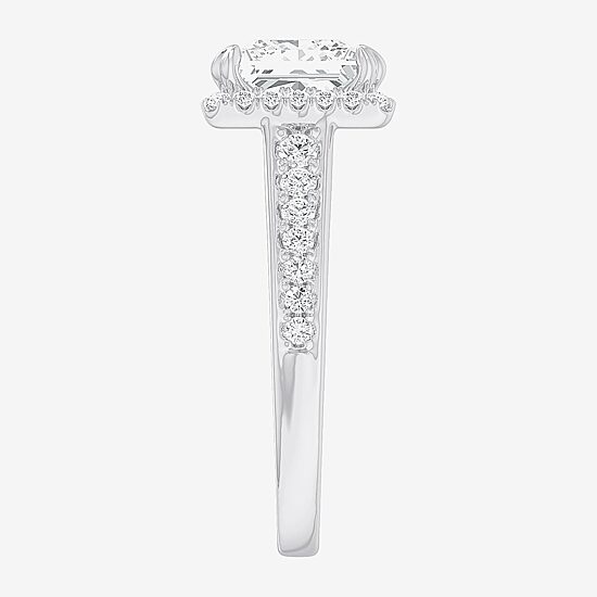 (G-H / Si1-Si2) Womens 2 1/2 CT. T.W. Lab Grown White Diamond 14K Gold Side Stone Halo Engagement Ring