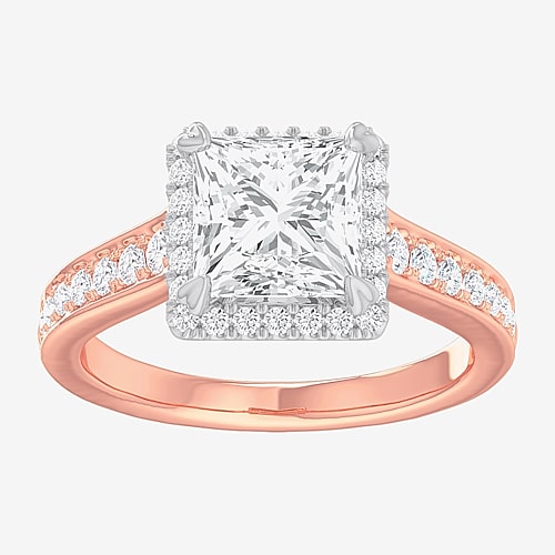 (G-H / Si1-Si2) Womens 2 1/2 CT. T.W. Lab Grown White Diamond 14K Gold Side Stone Halo Engagement Ring, 9, Rose