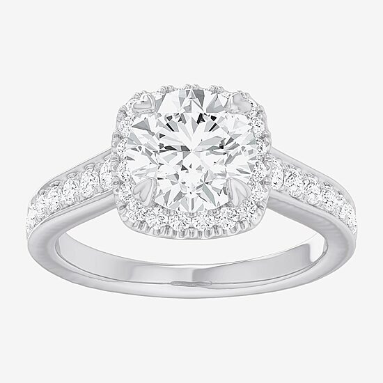 (G-H / Si1-Si2) Womens 2 1/2 CT. T.W. Lab Grown White Diamond 14K Gold Cushion Side Stone Halo Engagement Ring