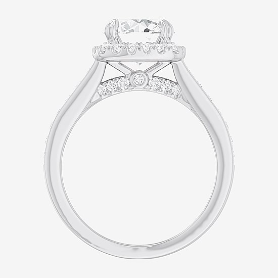 (G-H / Si1-Si2) Womens 2 1/2 CT. T.W. Lab Grown White Diamond 14K Gold Cushion Side Stone Halo Engagement Ring
