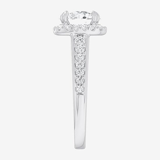 (G-H / Si1-Si2) Womens 2 1/2 CT. T.W. Lab Grown White Diamond 14K Gold Cushion Side Stone Halo Engagement Ring