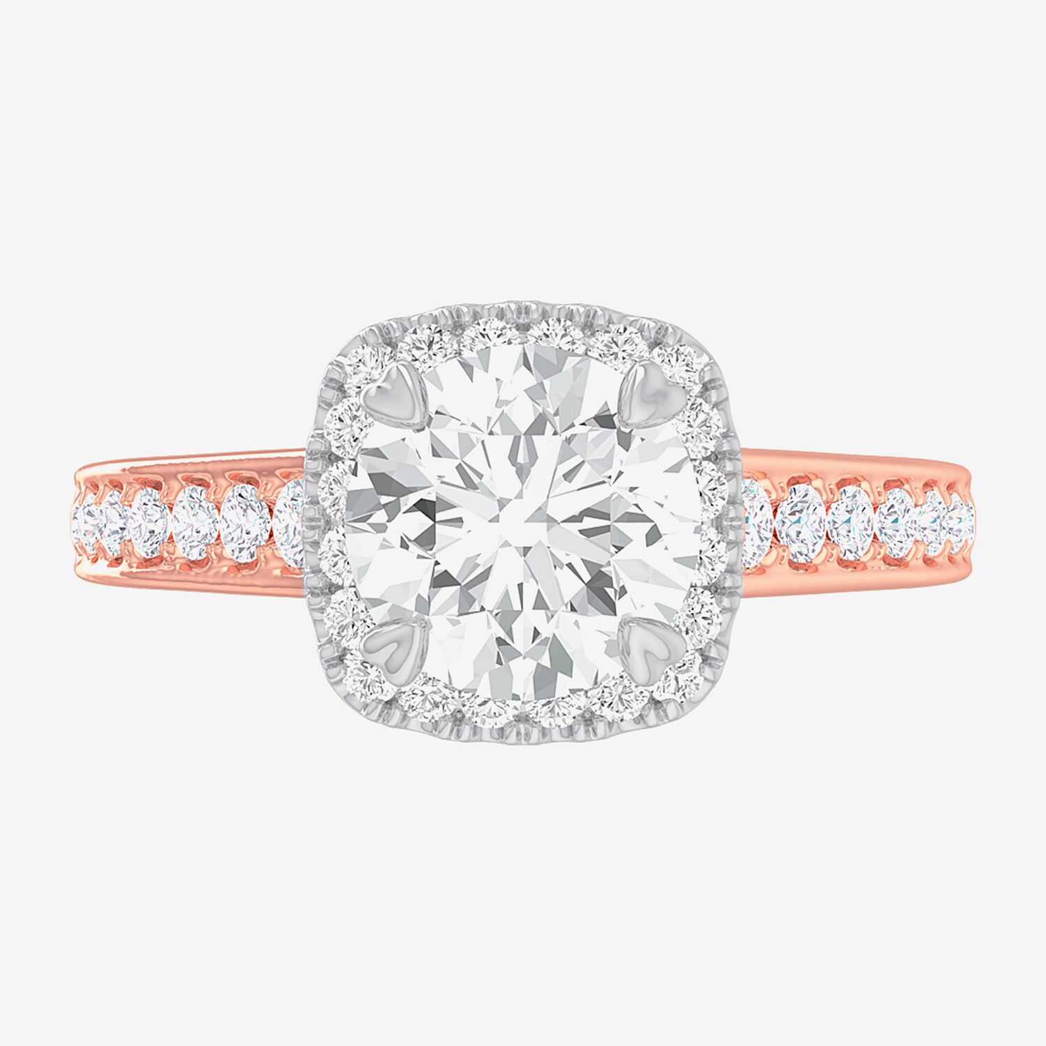 G-H / Si1-Si2) Womens 1/ CT. T.W. Lab Grown White Diamond 14K Gold Cushion Side Stone Halo Engagement Ring