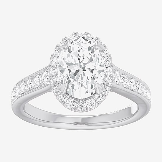 (G-H / Si1-Si2) Womens 2 1/2 CT. T.W. Lab Grown White Diamond 14K Gold Oval Side Stone Halo Engagement Ring