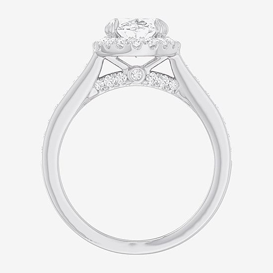 (G-H / Si1-Si2) Womens 2 1/2 CT. T.W. Lab Grown White Diamond 14K Gold Oval Side Stone Halo Engagement Ring