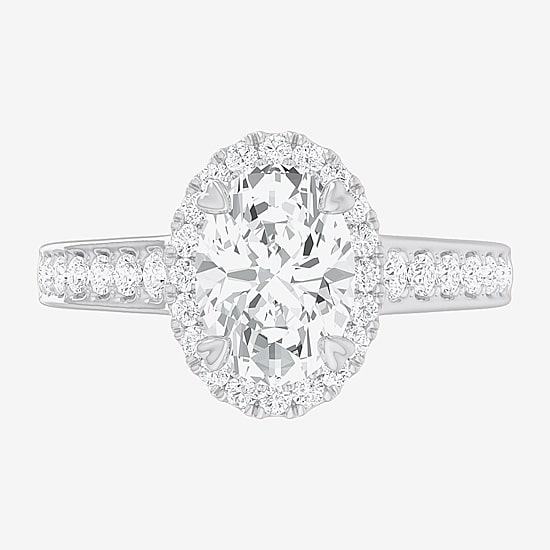 (G-H / Si1-Si2) Womens 2 1/2 CT. T.W. Lab Grown White Diamond 14K Gold Oval Side Stone Halo Engagement Ring