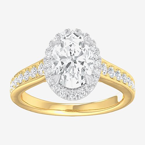 (G-H / Si1-Si2) Womens 2 1/2 CT. T.W. Lab Grown White Diamond 14K Gold Oval Side Stone Halo Engagement Ring, 9, Yellow