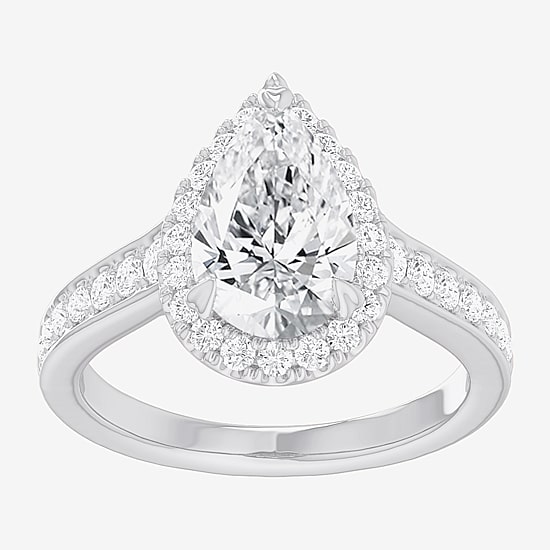 (G-H / Si1-Si2) Womens 2 1/2 CT. T.W. Lab Grown White Diamond 14K Gold Pear Side Stone Halo Engagement Ring