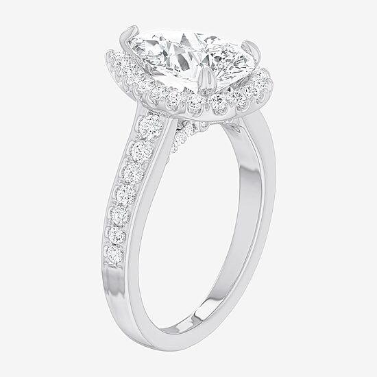 (G-H / Si1-Si2) Womens 2 1/2 CT. T.W. Lab Grown White Diamond 14K Gold Pear Side Stone Halo Engagement Ring
