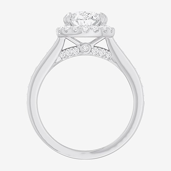 (G-H / Si1-Si2) Womens 2 1/2 CT. T.W. Lab Grown White Diamond 14K Gold Pear Side Stone Halo Engagement Ring