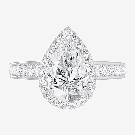 (G-H / Si1-Si2) Womens 2 1/2 CT. T.W. Lab Grown White Diamond 14K Gold Pear Side Stone Halo Engagement Ring