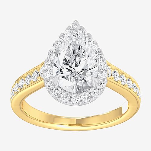 (G-H / Si1-Si2) Womens 2 1/2 CT. T.W. Lab Grown White Diamond 14K Gold Pear Side Stone Halo Engagement Ring, 9, Yellow