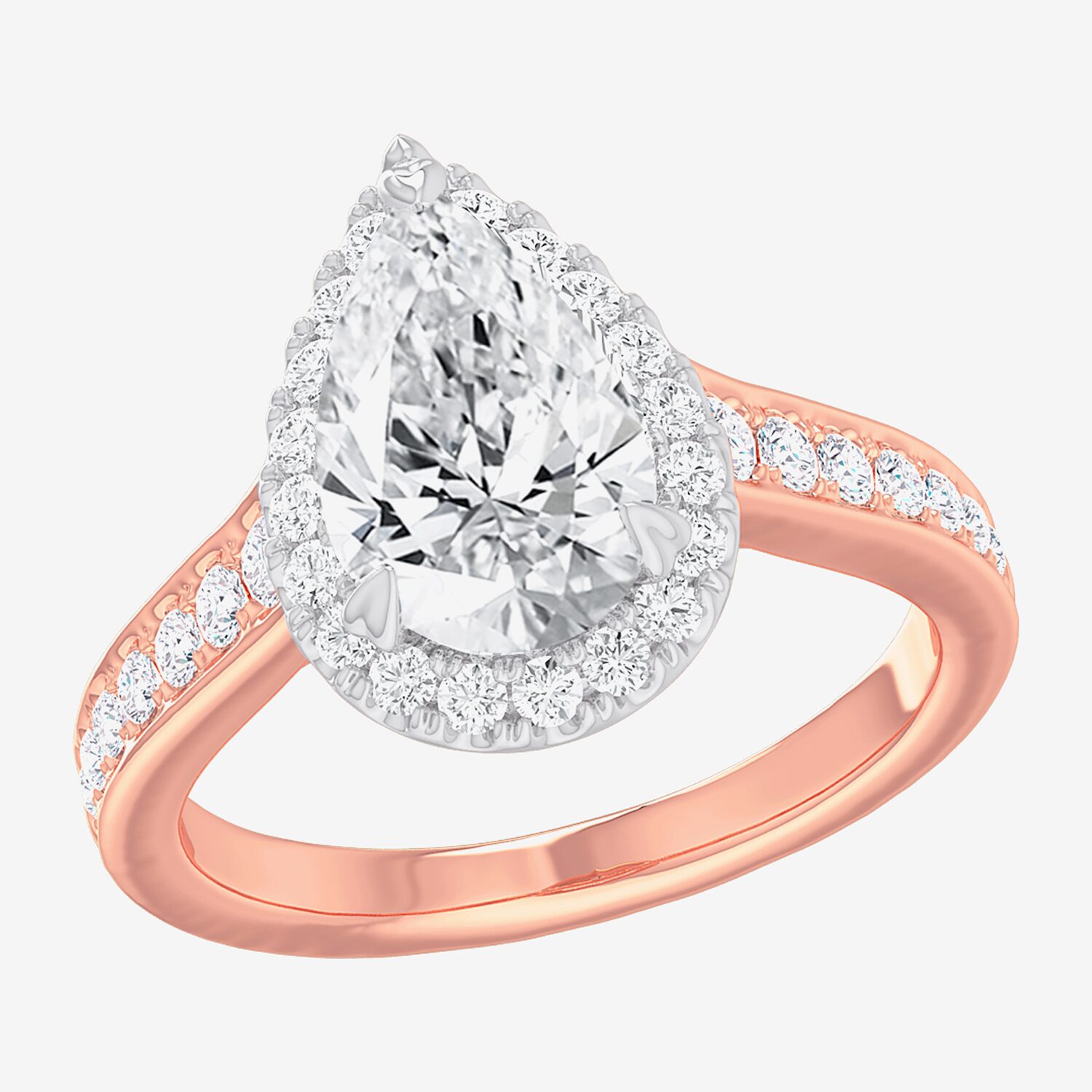 G-H / Si1-Si2) Womens 2 1/2 CT. T.W. Lab Grown White Diamond 14K Gold Pear Side Stone Halo Engagement Ring