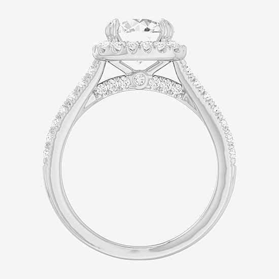 (G-H / Si1-Si2) Womens 2 1/2 CT. T.W. Lab Grown White Diamond 14K Gold Cushion Side Stone Halo Engagement Ring