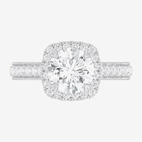 (G-H / Si1-Si2) Womens 2 1/2 CT. T.W. Lab Grown White Diamond 14K Gold Cushion Side Stone Halo Engagement Ring