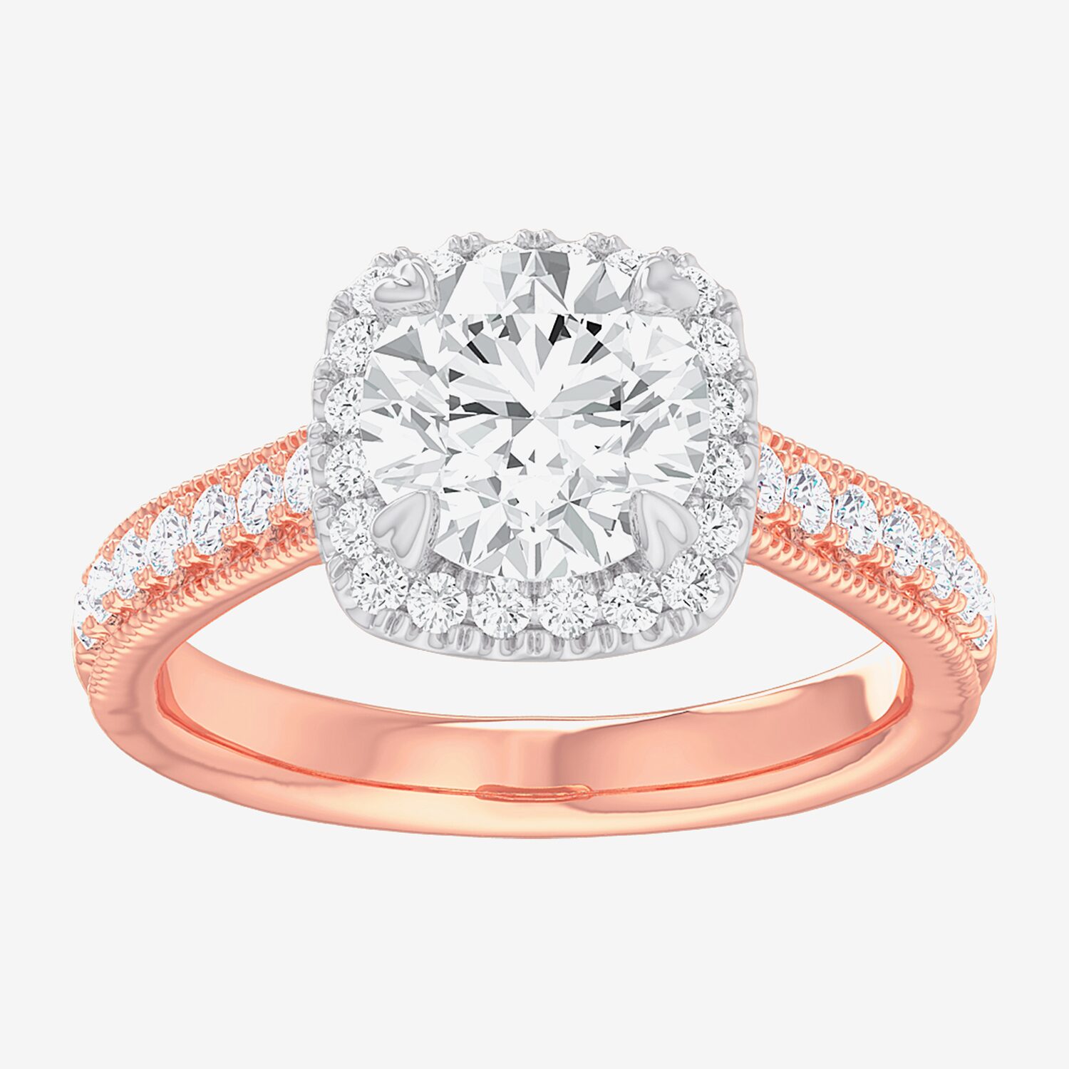 G-H / Si1-Si2) Womens 1/ CT. T.W. Lab Grown White Diamond 14K Gold Cushion Side Stone Halo Engagement Ring