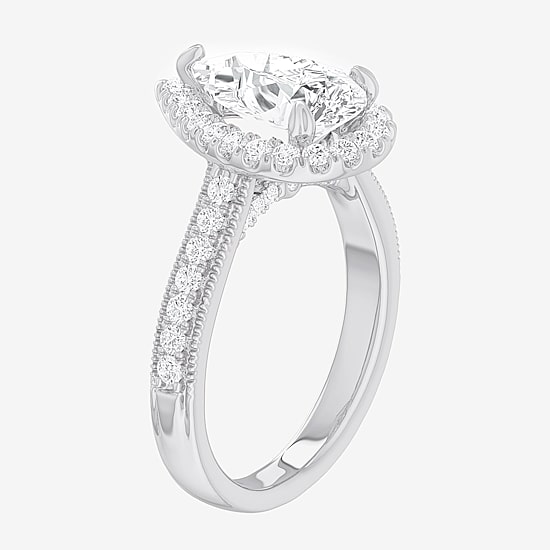 (G-H / Si1-Si2) Womens 2 1/2 CT. T.W. Lab Grown White Diamond 14K Gold Pear Side Stone Halo Engagement Ring