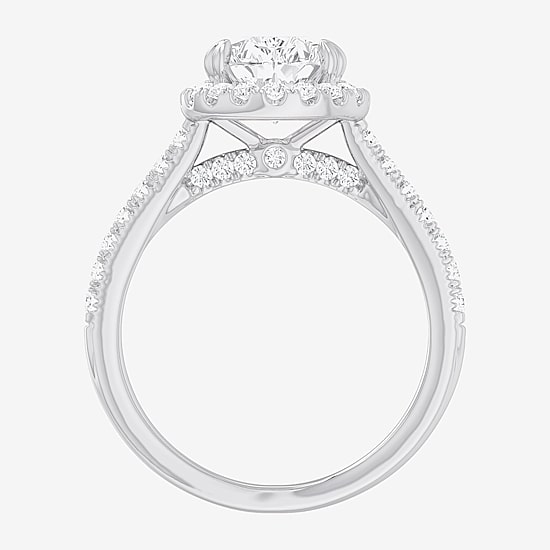 (G-H / Si1-Si2) Womens 2 1/2 CT. T.W. Lab Grown White Diamond 14K Gold Pear Side Stone Halo Engagement Ring