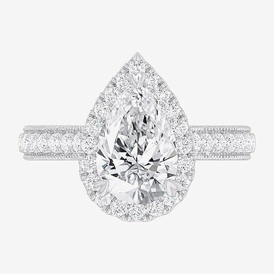 (G-H / Si1-Si2) Womens 2 1/2 CT. T.W. Lab Grown White Diamond 14K Gold Pear Side Stone Halo Engagement Ring