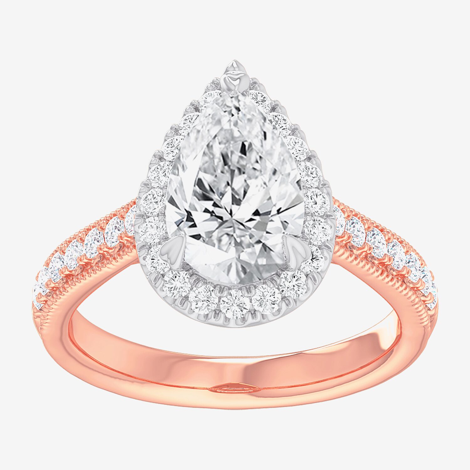 G-H / Si1-Si2) Womens 1/ CT. T.W. Lab Grown White Diamond 14K Gold Pear Side Stone Halo Engagement Ring