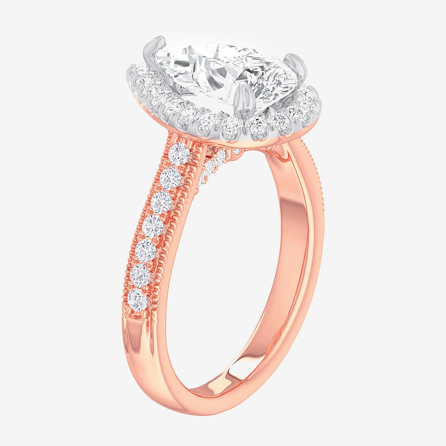 G-H / Si1-Si2) Womens 1/ CT. T.W. Lab Grown White Diamond 14K Gold Pear Side Stone Halo Engagement Ring