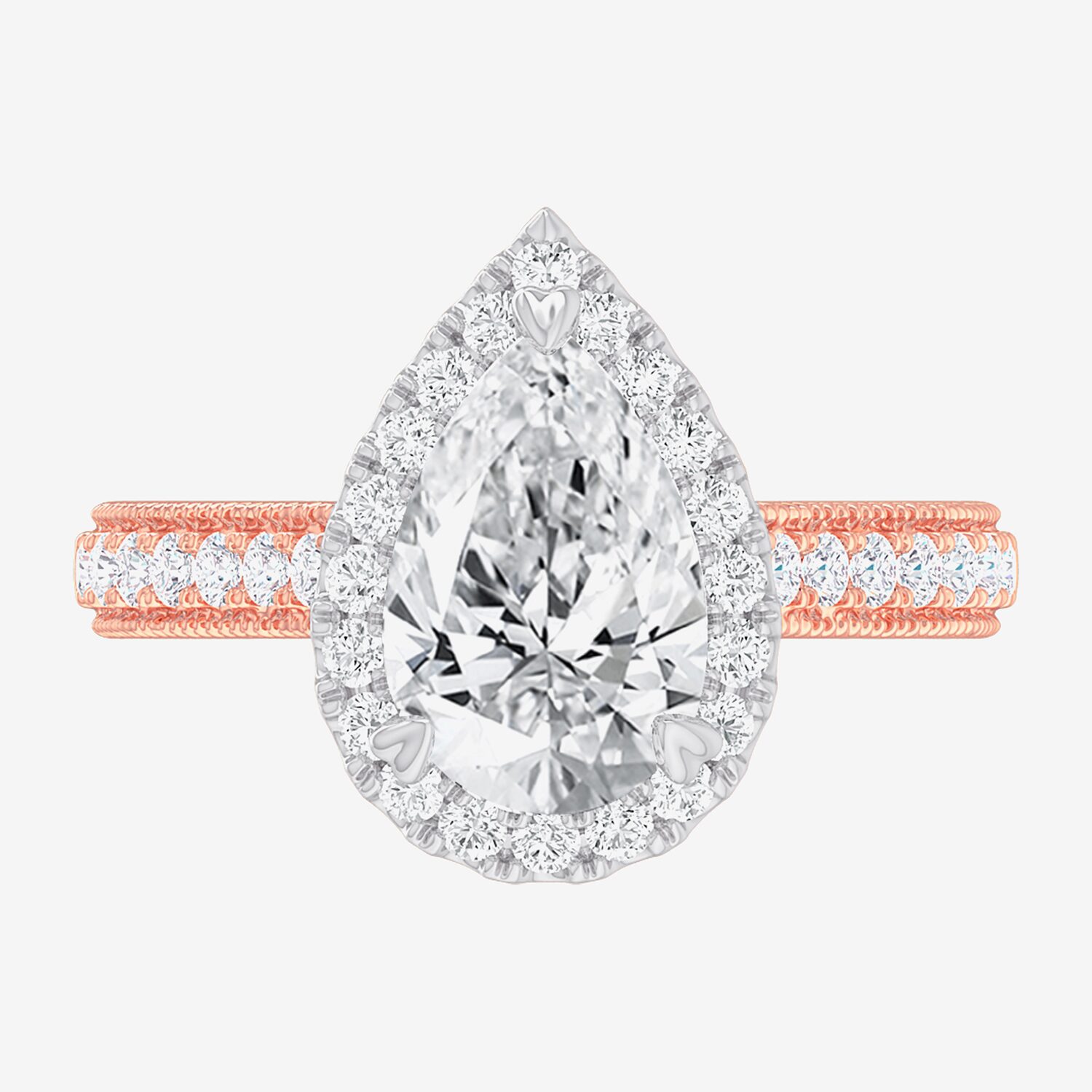 G-H / Si1-Si2) Womens 1/ CT. T.W. Lab Grown White Diamond 14K Gold Pear Side Stone Halo Engagement Ring