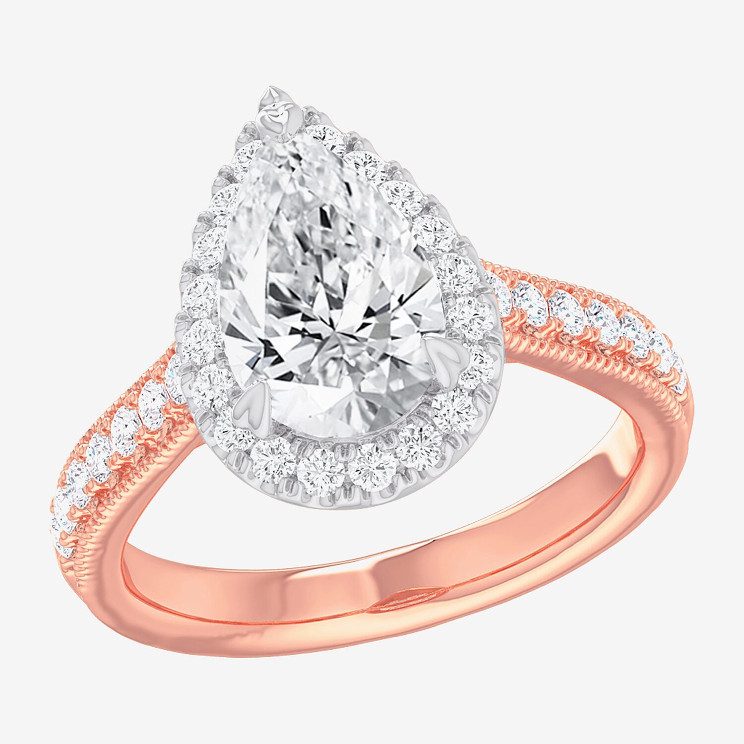 G-H / Si1-Si2) Womens 1/ CT. T.W. Lab Grown White Diamond 14K Gold Pear Side Stone Halo Engagement Ring