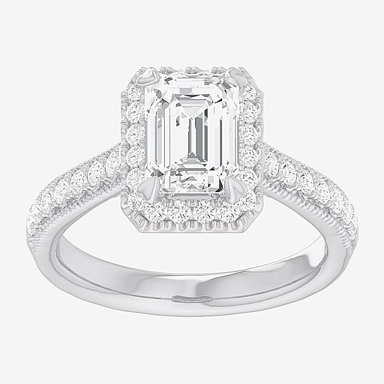 (G-H / Si1-Si2) Womens 2 1/2 CT. T.W. Lab Grown White Diamond 14K Gold Side Stone Halo Engagement Ring