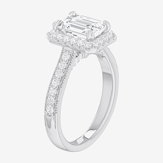 (G-H / Si1-Si2) Womens 2 1/2 CT. T.W. Lab Grown White Diamond 14K Gold Side Stone Halo Engagement Ring